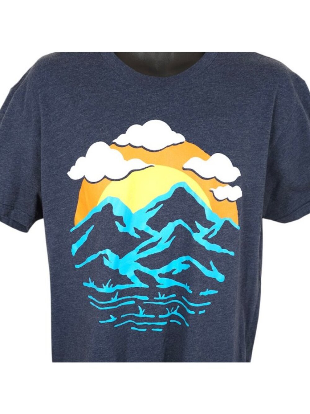 Mountain Sunset T Shirt Mens Size Large Blue Clouds Into The AM Nature Tee